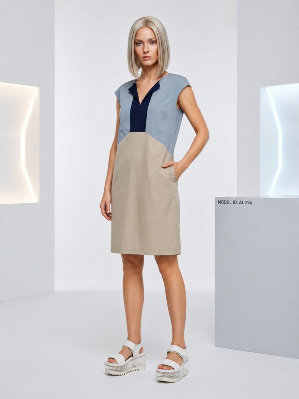 S Max Mara Cotton Blend Sleeveless Colorblock Dress Size 12 Old Money